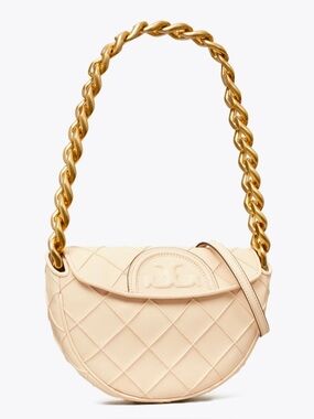 Tory Burch Mini Fleming Soft Crescent Bag Quilted Leather Crossbody Shoulder Bag